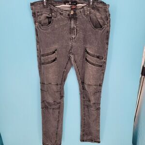 Red Ape Moto Biker Jeans Mens 38 Streetwear Acid Wash Zipper Detail Slim Fit